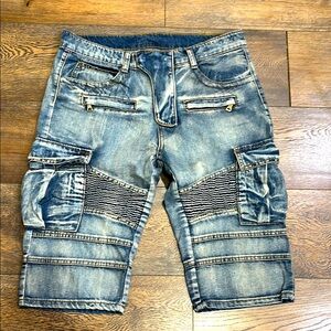 Denim Cargo Shorts with Zipper Details